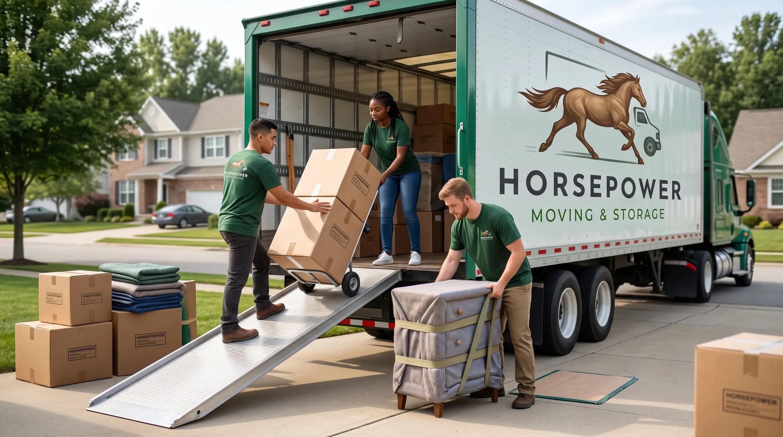Horsepower Moving crew loading household furniture and boxes for a long-distance move from Louisville, KY.